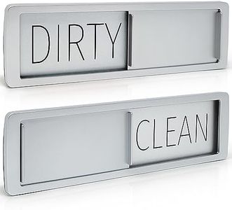 MIMILU Dishwasher Magnet Clean Dirty Sign by Stackd - Easy to Read & Slide Non-Scratching Strong Magnet Indicator w. Optional Adhesive Stickers. Simple Yet Stylish, Large Slim Letters (Silver Black)