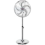 NETTA 16 Inch Metal Pedestal Floor Fan, Chrome Standing Fan With 5 Blades, Oscillating Function, 3 Speed Settings, Adjustable Height, Silent Operation, 50W