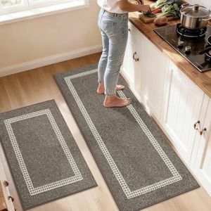 COSY HOMEER Kitchen Rugs Sets of 2 Non-Slip Washable,24"x35"+24"x60"