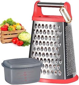 Ourokhome Cheese Grater with Handle, Stainless Steel Box Grater, 4 Side Kitchen Vegetable Shredder Slicer Zester with Container for Parmesan, Cabbage, Ginger, Lemon, Chocolate, Coconut (Red)