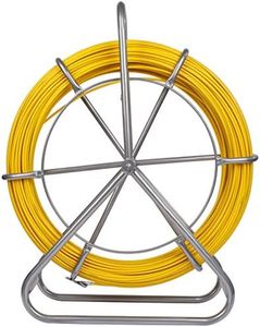 FAHKNS 425FT Fish Tape Fiberglass 1/4 inch(6MM) Fishing Wire Puller Duct Rodder Cable Running Electrical Fishtape Tool Rod with Steel Reel Stand Through Wall Pipe Length Marking in Meter