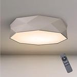 Navaris Geometric Drum Ceiling Light - 20.5" x 20.5" (52cm x 52cm) Flush Mount LED Lighting Fixture with Remote Control - Fabric Lamp Shade - Geo Design, Gray