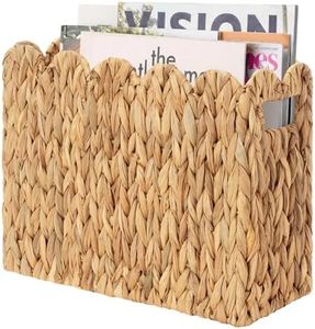 StorageWorks Hand-Woven Magazine Holder, Magazine Wicker Basket for Bathroom, Rattan Magazine Holder with Petal Edge, Natural Water Hyacinth, 1 Pack