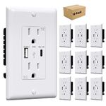 USB Charger Wall Outlet 10Pack, 4.8Amp 5V Type A & Type C USB Ports,15A Duplex Tamper Resistant Receptacle Plug, USB Charger for iPhone/iPad/LG/HTC/Android Devices Wall Plate Included (Matte White)