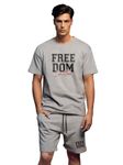 Fflirtygo Men Freedom Graphic Print Cotton T-Shirt & Short Set for Men in Grey Color, Small