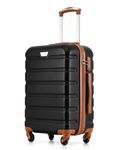 COOLIFE 3 Piece Luggage Set for Family Travel, Overseas Travel, ABS+PC, Lightweight Durable Suitcase with 360°Rubber Spinner Wheels, YKK Zipper, Telescopic Handle, TSA Lock (Black/Brown, L(77cm 93L))