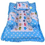 Kwitchy Baby Bed New Born Baby Bedding Set with Pillow & Bolsters | Sleeping Bed | Cotton Mattress | Cot Bedding | Gadda Set | Co-Sleep Bed | Infants | Boys & Girls (0-6 Months) Blue