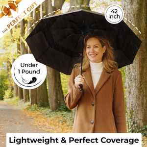 TUMELLA Windproof Travel Umbrella – Compact, Black