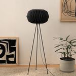 FIG Living Origami Linen Black Floor Lamp, Knock Down Tripod Stand | Modern Style & Metal Finished Lampshade for Diwali | Best for Home Decor, Living Room, Home Office, Dining Area, Cafe & Restaurant