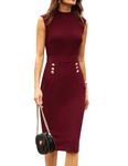 GRACE KARIN Women Elegant Jumper Dresses Mock Neck Sleeveless Formal Work Bodycon Cocktail Dress Burgundy M