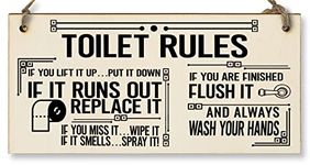 Toilet Rules Funny Novelty Handmade Wooden Hanging Wall Plaque Gift Bathroom Loo Sign Home Decoration