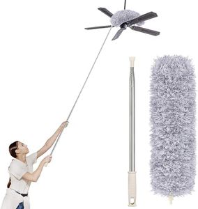 2024 Microfiber Fan Cleaner Ceiling Duster for home cleaning 100 inch Long handle Bendable, Extendable and adjustable dust Remover brush for High roof cobweb Blinds Furniture Fan Mop