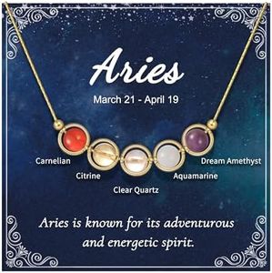 Nymerianoble Gold Aries Necklace Zodiac Gift for Women Aries Birthday Gifts Natural Stone Necklaces Healing Crystal Necklace Citrine Amethyst Necklace Spiritual Jewelry for Women Girlfriend Wife