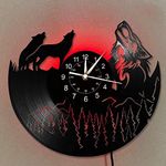 QianZhou-Uk Wolf Wall Clock Gifts Decor, 7 LED Colors Changing Night Lighting 12 Inch Vinyl Record for Living Room Decor Fans Birthday Xmas to Teen, Friends and Men (C)