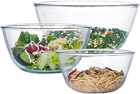 Glass Mixing Bowl Set of 3 for Kitchen, Baking, Prepping, Serving, Cooking 1.1QT, 2.5QT, 4.2QT Large Salad Bowl Set, High Brosilicate Bowl Set, Stackable, Non-toxic, Microwavable, Great Gift