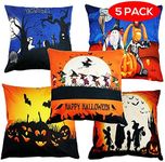 THE TWIDDLERS - 5 Pieces Halloween Cushion Covers - Soft Linen Throw Pillow Case, Assorted Designs - 44 x 44cm