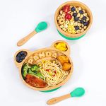 Vinsani Bamboo Panda Plate Bowl and Spoon Set for Baby Toddler Kids Children, Suction Plate, Stay-Put Non-Slip Base Design, Hypoallergenic, Food-grade Silicone and BPA-Free Baby Feeding Set (Green)