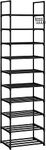 VTRIN 10 Tiers Narrow Shoe Rack 20-25 Pairs Shoe and Boots Organizer Storage Sturdy Shoe Shelf, Tall Shoe Rack for Entryway, Black Shoe Organizer for Closets with 5 Hooks