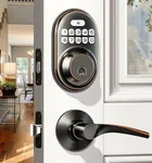 Veise Keyless Entry Door Lock with 2 Lever Handles - Electronic Keypad Deadbolt, Auto Lock, Back Lit & Easy Installation Design, Front Door Handle Sets, Oil Rubbed Bronze