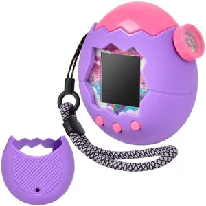 Silicone Case Compatible with Tamagotchi Pix Virtual Pet Game Machine, Protective Gel Soft Skin Cover for Tomagatchie Giga Pet Mini Toy, Travel Carry Pouch Sleeve with Hand Strap-(Purple), Bag Only