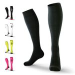 Rymora Compression Socks for Men and Women - for Flights, Work & More (One Pair) (Non-Cushioned) (Black) (Medium: UK 7-10 / EU 40-44) [M]