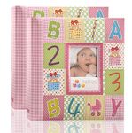 Arpan 2 x 6x4 Inch Baby Slip in Case Memo Photo Album for 200 Photos Alphabet Numeric Pink