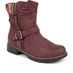 Pavers Women's Casual Biker Boots in Burgundy with Faux Fur Trim - Ladies Stylish Shoes with Buckle Detail - Faux Leather Footwear - Size UK 8 / EU 41
