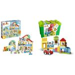 LEGO 10994 DUPLO Town 3in1 Family House, Brick-Built Dolls House with Push&Go Car, 5 Figures & 10914 DUPLO Classic Deluxe Brick Box Building Set with Toy Storage