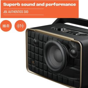 JBL Authentics 300 Portable Smart Speaker – Wi-Fi, Bluetooth, Black Retro