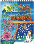 Colorful Seasons Adult Coloring Book - 50 Hand Drawn Designs, Four Seasons Coloring Pages, Printed on Artist Quality Paper with Hardback Covers, Top Spiral Binding, Perforated Pages, & Ink Blotter