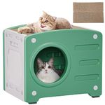 YITAHOME Cat House with Cat Scratching Board, Plastic Cat Beds for Indoor Cats, Cat Cave, Cat Bed, Cat Furniture, Cat Hideaway, Cat Kennel, 99KG Load Capacity, Water Resistant (Green)