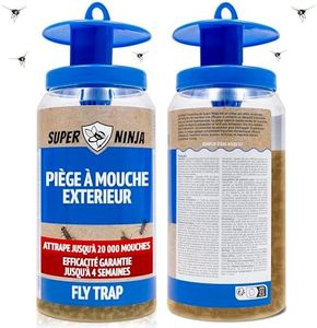 Super Ninja Piège à Mouche Extérieur – Attrape Mouche Réutilisable avec Attractif Non Toxique, Attrape Jusqu’à 20 000 Mouches, Piège Rechargeable pour 4 Semaines d’Utilisation