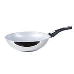 Genius Cerafit Steel Wok Pan 28 cm - Coated Stainless Steel Pan with High Rim | Suitable for All Hobs + Induction | Sandwich Base with Aluminium Core