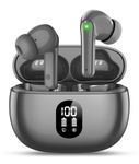 ZZU Wireless Earbuds, 5.3 Bluetooth Earphones with 4 ENC Noise Canceling Mic, Ear Buds with HiFi Stereo Deep Bass, 40H Playtime LED Display Wireless Earphones, IP7 Waterproof, USB-C Fast Charge-Grey