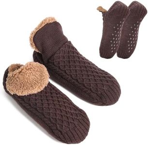 Yaopelky Warm Slipper Socks for Men Indoor Non-Slip Knitted House Sock Shoes Soft Cozy Fuzzy Socks Thermal House Man Slippers Winter Fluffy Bedroom Shoe (Coffee, US Footwear Size System, Adult, Men, Numeric Range, Medium, 7, 10.5)