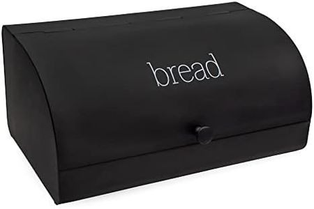 AuldHome Farmhouse Black Bread Box; Retro Vintage Style Enamel Countertop Bread Bin