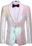 COOFANDY Men's Sequin Blazer Dinner Dress Fashion Party Tuxedo Prom Suit Jacket Pink