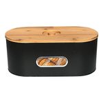 SOTECH Extra Large Breadbox Bin with Bamboo Lid&Window Modern Metal Box Bread Storage Container for Kitchen Countertop Kitchen Decor Organizer Farmhouse Kitchen Black bread box