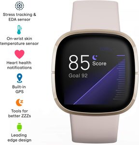 Fitbit Sense Smartwatch – Lunar White, Health & Fitness Tracker