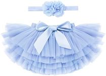 Baby Girl Tutu Skirt with Diaper Cover Toddler Girls Tulle Bloomers and Headband First Birthday Cake Smash Outfits 0-3T, Light Blue, 18-24 Months