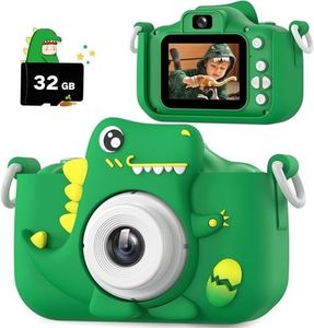 Upgrade Kids Camera for Boys Girls, 1080P HD Digital Selfie Camera with Cute Protective Cover and 32G SD Card, Christmas Birthday Gifts Toys for 3 4 5 6 7 8 9 10 11 12 Years Old (H22-Green)