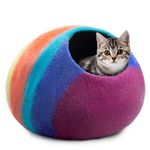 Woolygon Wool Cat Cave Bed Handcrafted from 100% Merino Wool, Eco-Friendly Felt Cat Cave for Indoor Cats and Kittens (Rainbow Twist)