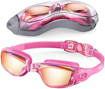 Aegend Swim Goggles, Swimming Goggles No Leaking Full Protection Flexible, Detachable Adult Men Women Youth, Rose-red Silver