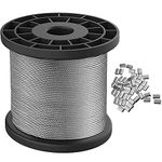 Ideal Swan 328Ft Picture Wire Hanging Heavy Duty 1/16 Wire Rope 304 Stainless Steel Wire Cable 1.5mm x 100m Supports Up to 368lbs with 50 Pcs Aluminum Crimping Clamps Loop Sleeve