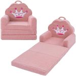 MOONBEEKI Kids Chairs, Sherpa Convertible Sofa to Lounger, Toddler Chair Comfy, Kids Furniture for Playroom, Gift for Birthday, Crown Princess （Pink）