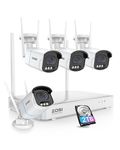 ZOSI 2.5K Spotlight Wireless CCTV Camera System with Person Vehicle Detection, 8CH NVR with 2TB HDD, 4Pcs 4MP WiFi Surveillance Cameras Outdoor Indoor, Color Night Vision, 2-Way Audio, Siren Alarm