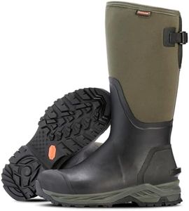 Showave Men's Rubber Hunting Boots, Waterproof Rain Boots Insulated Neoprene Mud Boots, Durable Arctic Outdoor Working Boots, Adjustable Farm Boots with Steel Shank, Olive, 12