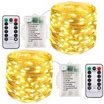 Ooklee® [2 Pack Fairy Lights Battery Operated, 10M 100 LED String Lights Waterproof Outdoor/Indoor, 8 Modes with Remote Timer, Twinkle Lighting for Gazebo Party Room Garland Xmas Decor (Warm White)