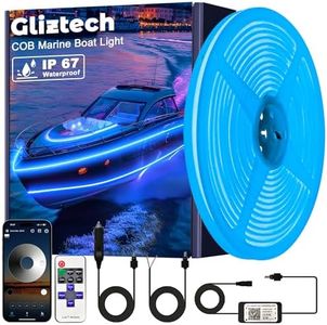 Gliztech COB Boat Lights LED Waterproof, Marine LED Light Strip for Pontoon Boat with Remote and App, Exterior and Interior Boat Lighting for Jon Boat, Bass Boat, Cabin, Deck, RV (Blue, 20ft)