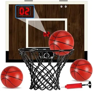 Laapee Indoor Basketball Hoop Mini Set – Over The Door with Dark Wood Finish, Iron Rim, Anti-Shock Padding, Includes 2 Balls & Air Pump, 16"x12"x3" (Score Version)